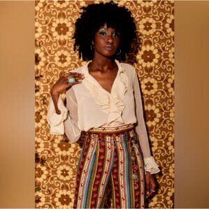 The Hippie Shake Heroes Ruffled Sheer 70's Inspired Poet Blouse UK 12/US 10